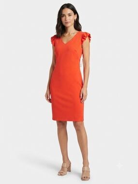 Enfocus Studio Orange Ruffle-Sleeve Midi Dress